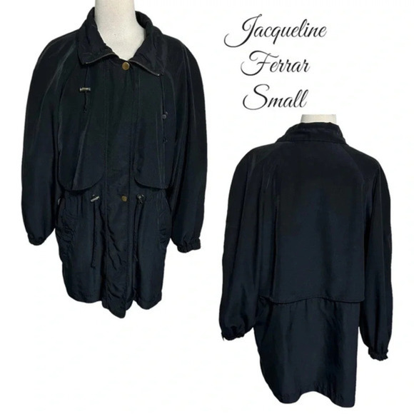 Vintage Jacqueline Ferrar S oversize‎ black utility parka coat jacket drawstring - Picture 1 of 6